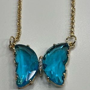 Light Blue Crystal Clear Butterfly Necklace